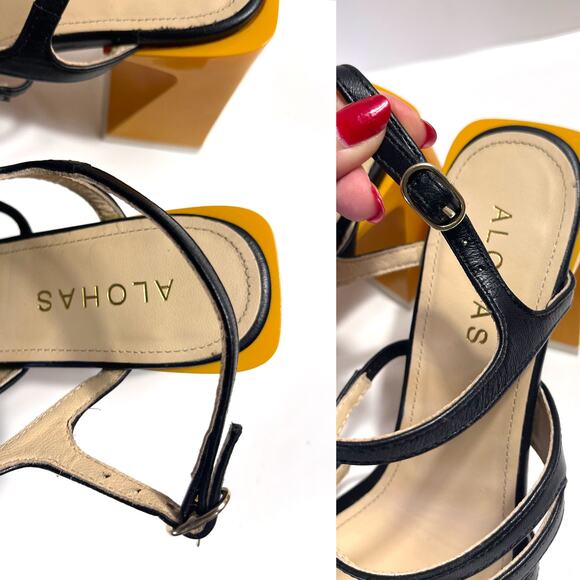 ALOHAS NWOT Aubrey Strappy Yellow Block Heel Square Toe Sandal Size 37/6.5 - Picture 13 of 16